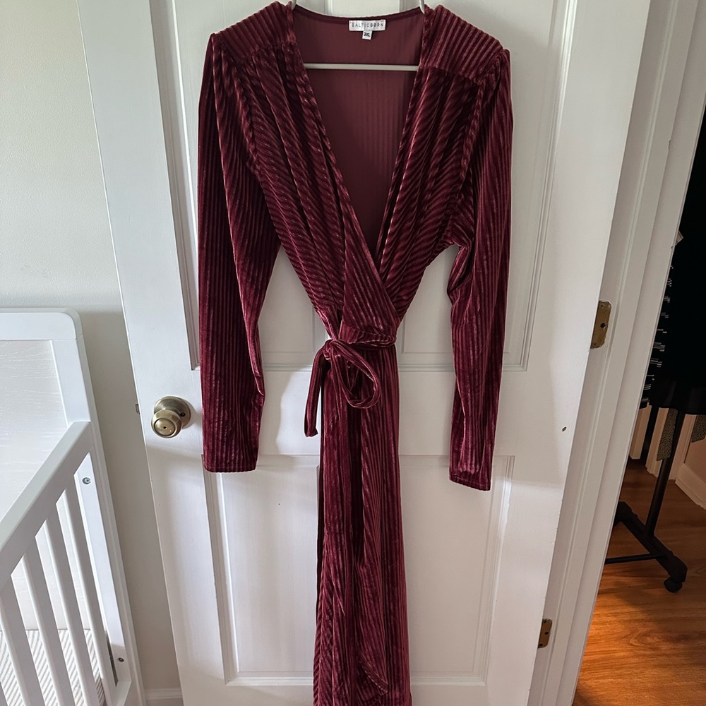 Baltic Born Jada Ribbed Velvet Wrap Dress in “Dark Rose” 3X